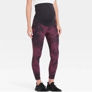 Maternity full panel Burgundy Black Tie-Dye Leggings XS